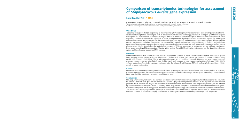 Comparison of Transcriptomics Technologies for Assessment of Staphylococcus Aureus Gene Expression