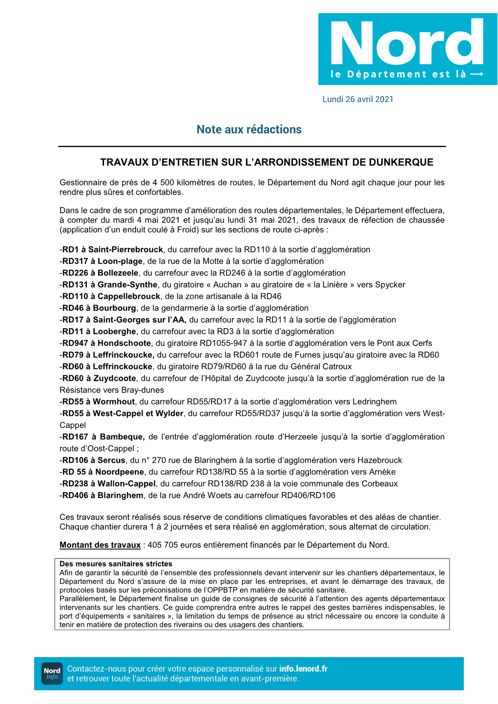 Travaux D'entretien Sur L'arrondissement De Dunkerque