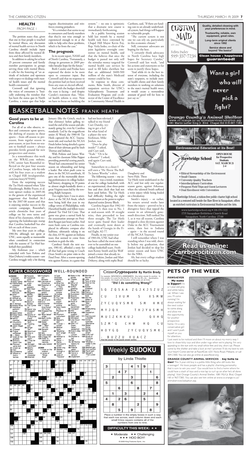 Carrborocitizen.Com BASKETBALL NOTES FRANK HEATH