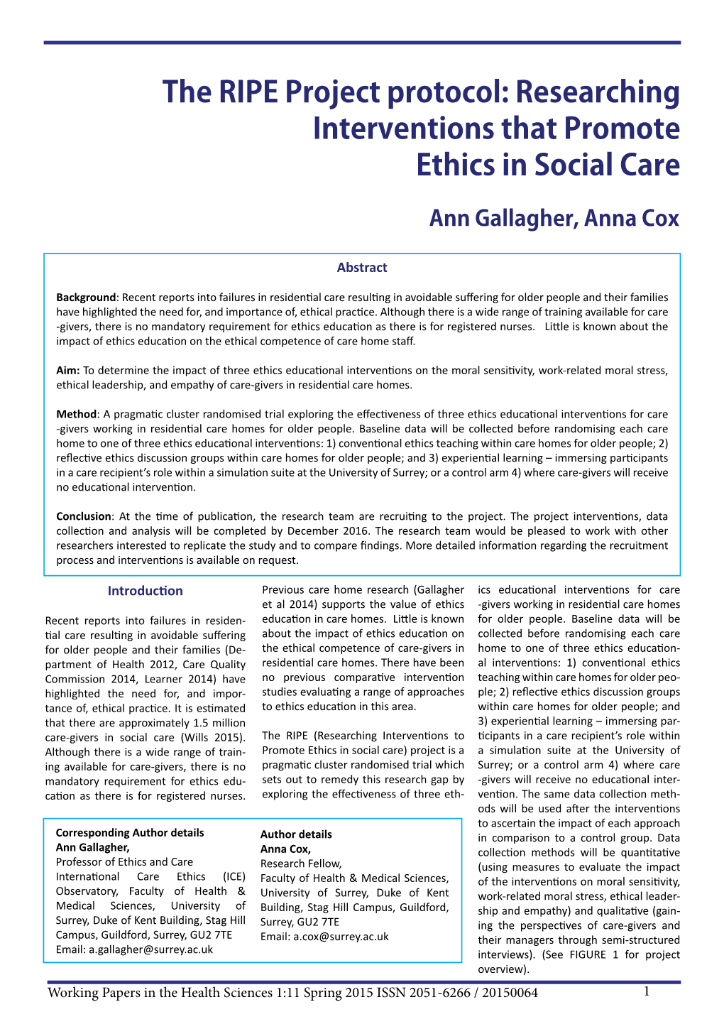 The RIPE Project Protocol: Researching Interventions That Promote Ethics in Social Care