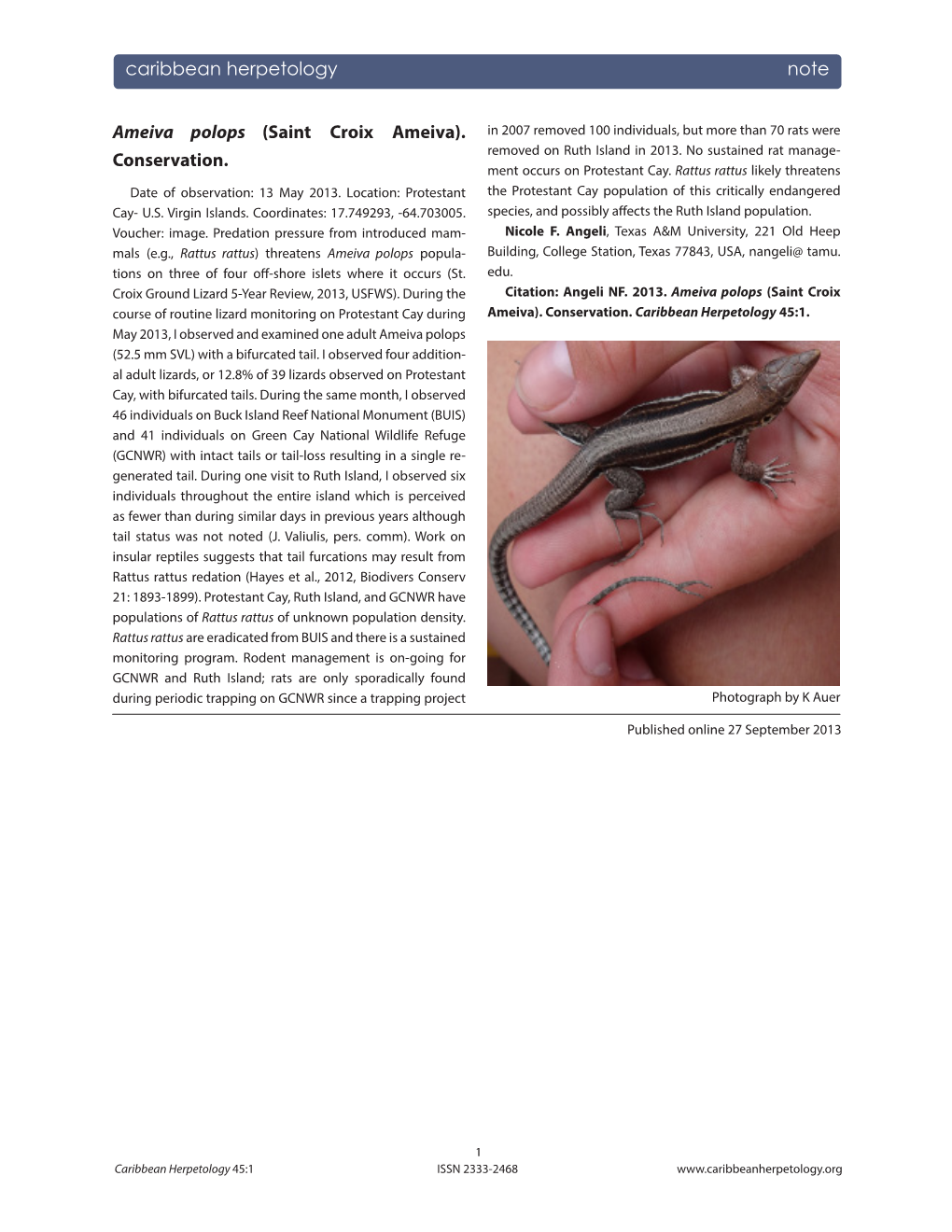 Caribbean Herpetology Note