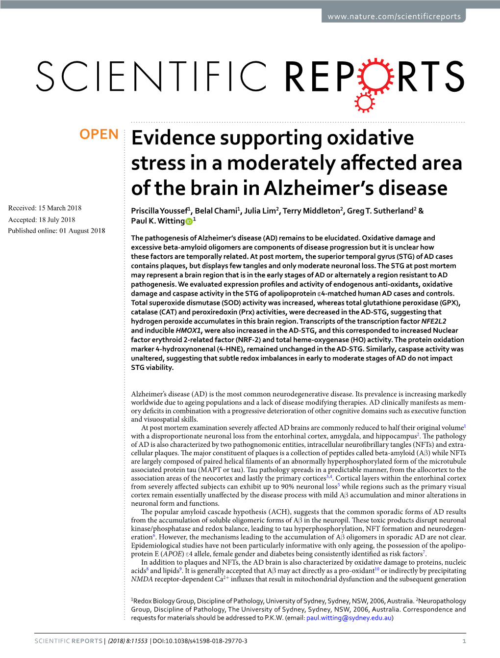 Evidence Supporting Oxidative Stress in a Moderately Affected Area of The