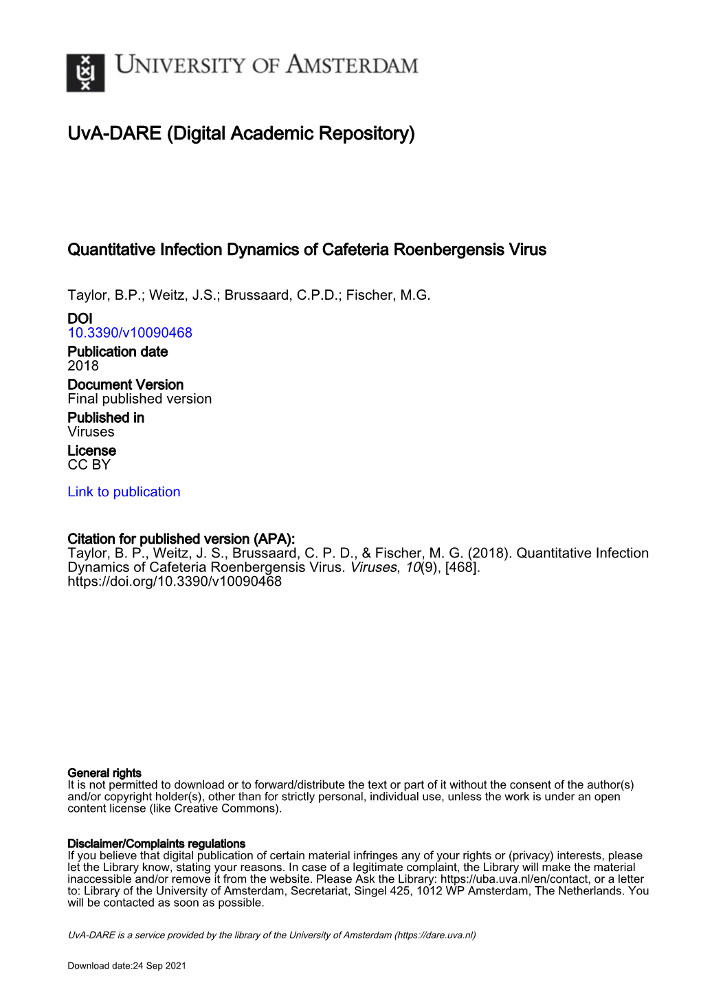 Quantitative Infection Dynamics of Cafeteria Roenbergensis Virus