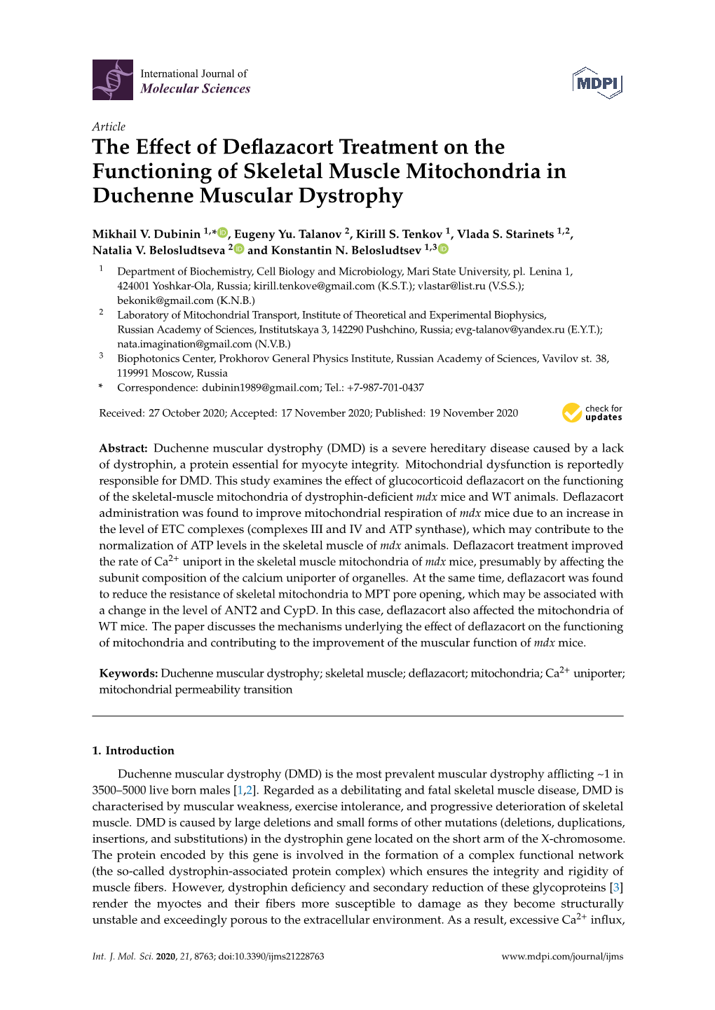 The Effect of Deflazacort Treatment on the Functioning of Skeletal Muscle