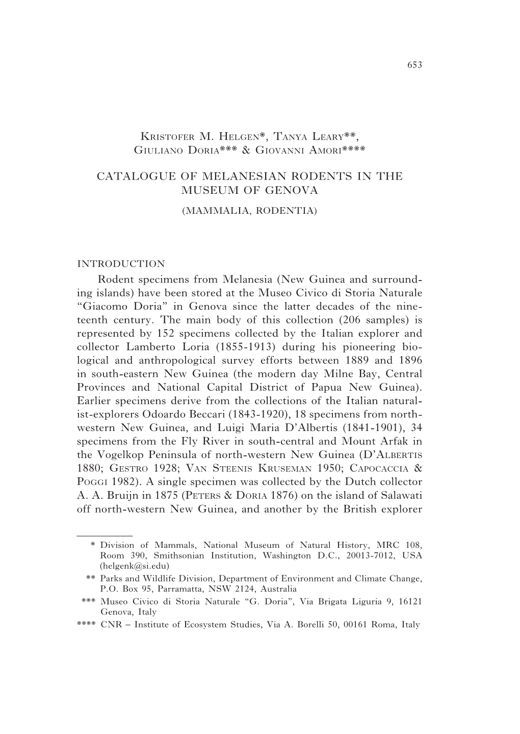 Giuliano Doria*** & Giovanni Amori**** Catalogue of Melanesian