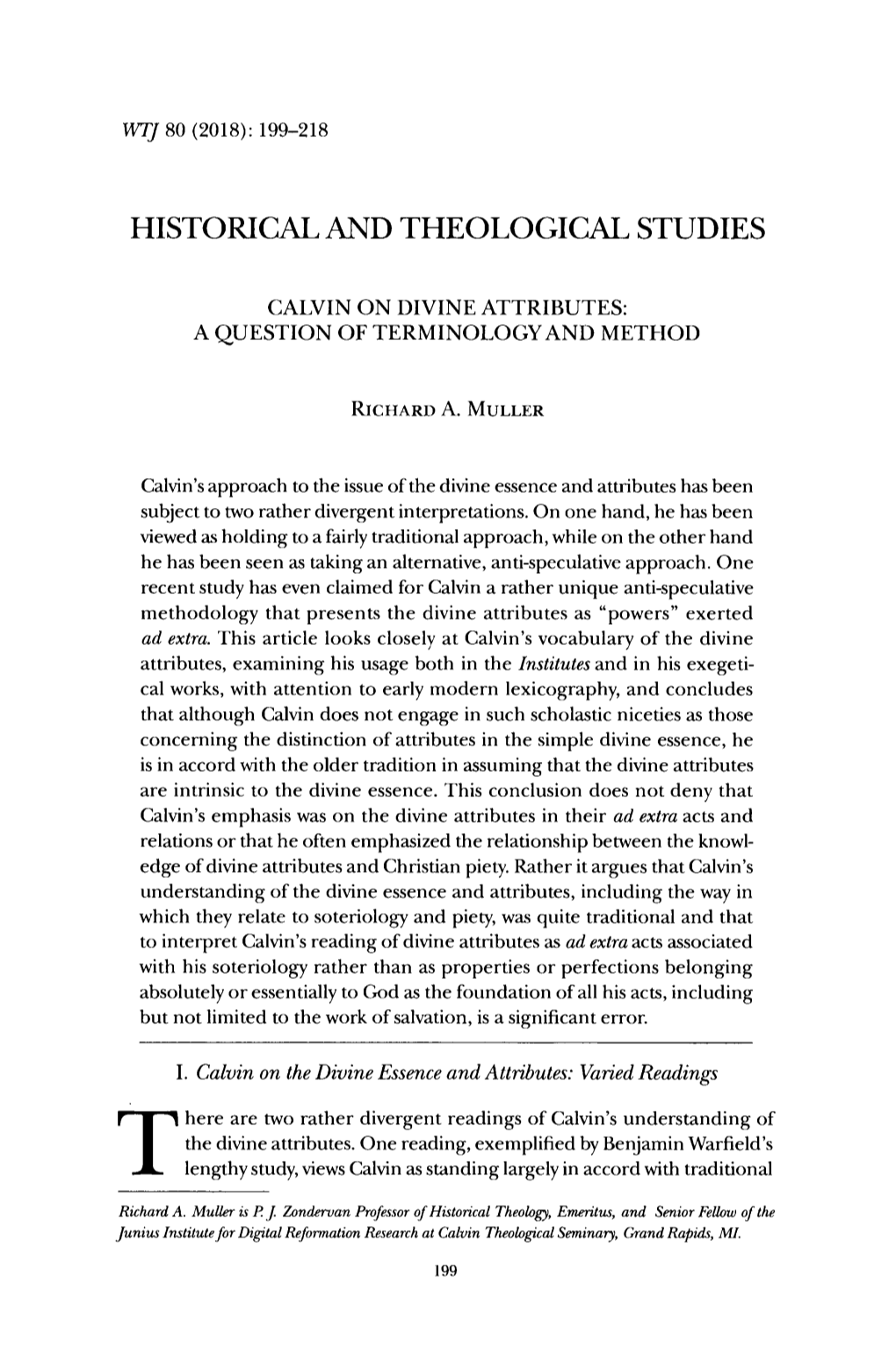 Calvin on Divine Attributes: a Question of Terminology and Method