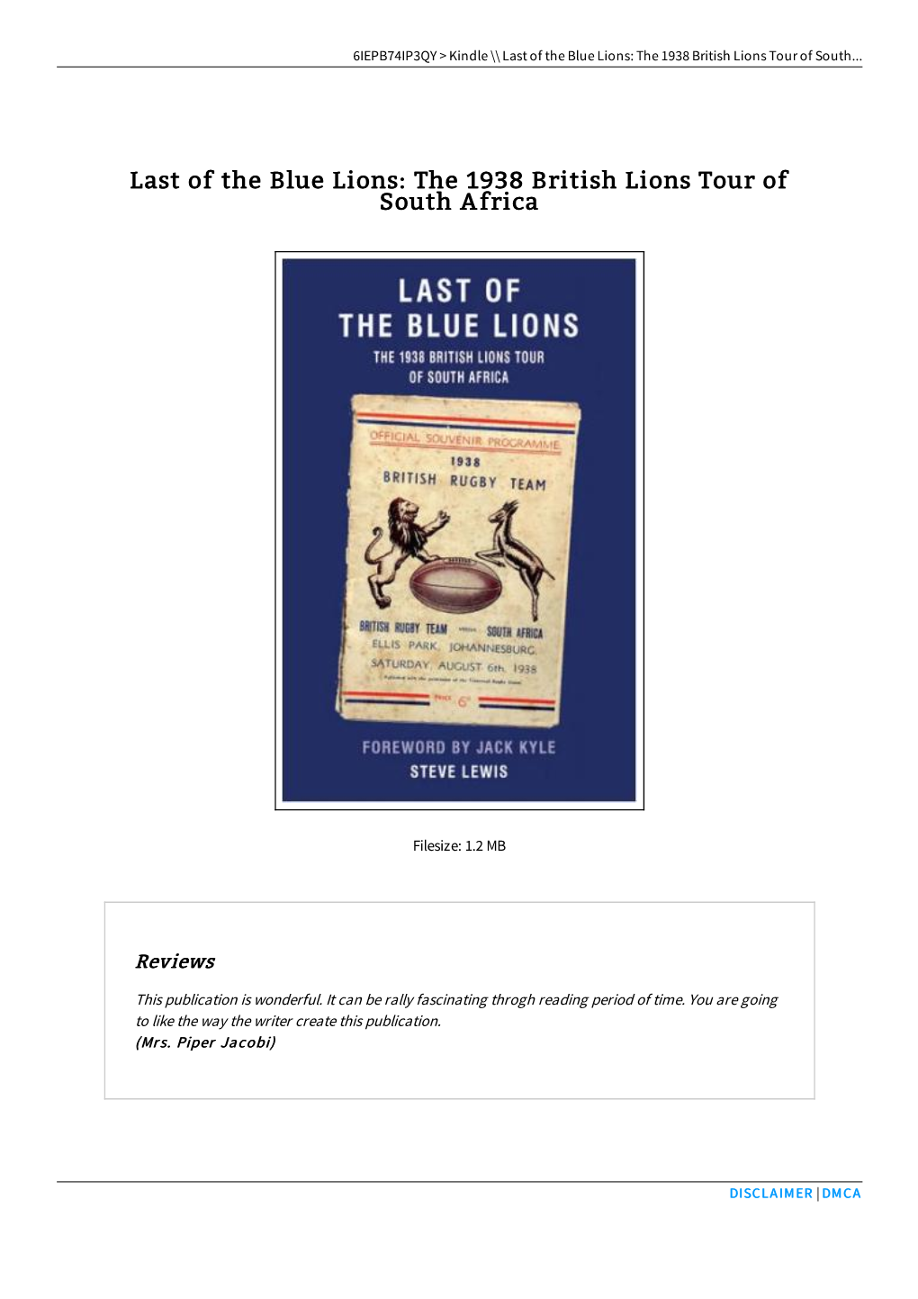 Find Ebook / Last of the Blue Lions: the 1938 British Lions Tour Of