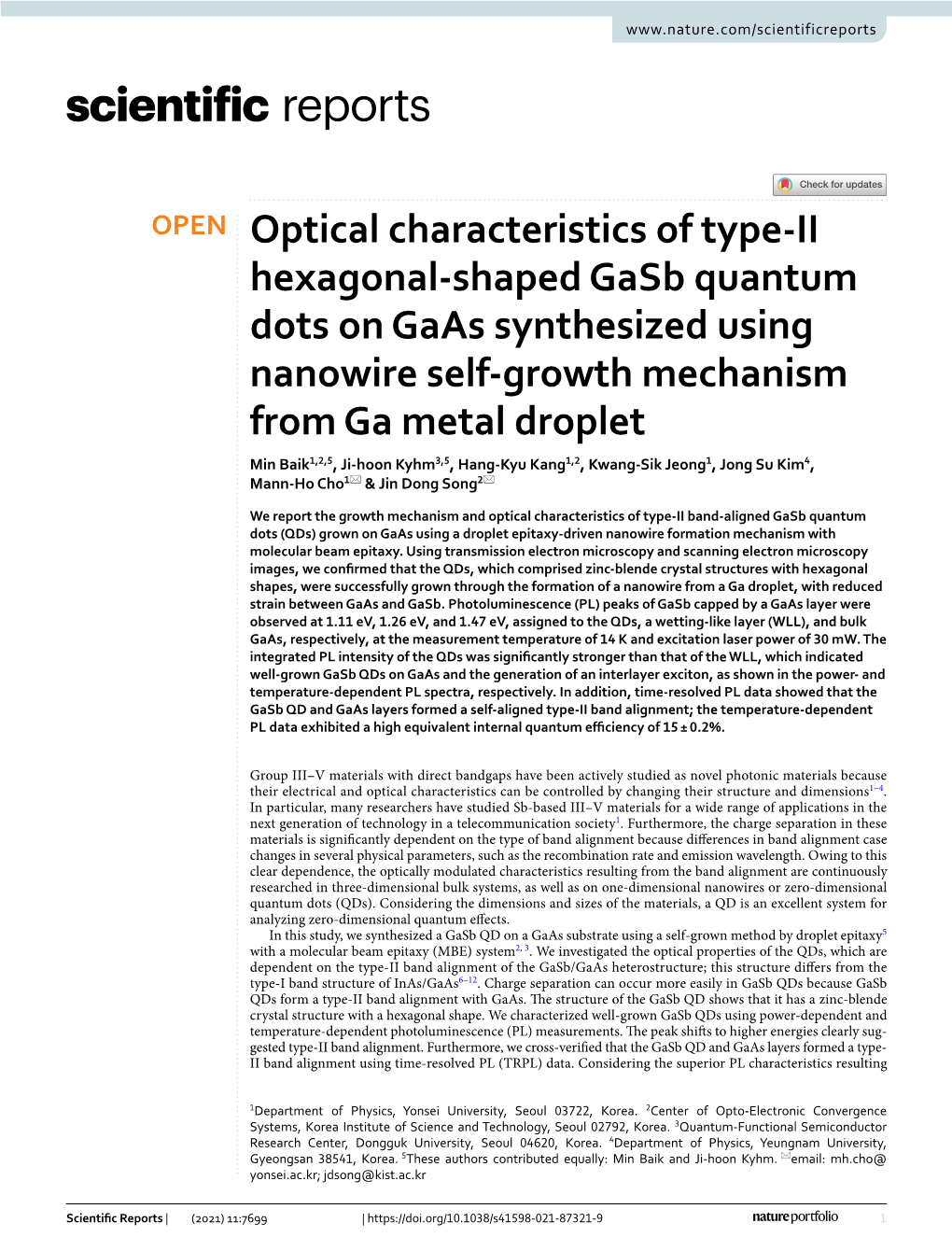 Optical Characteristics of Type-II Hexagonal-Shaped Gasb Quantum