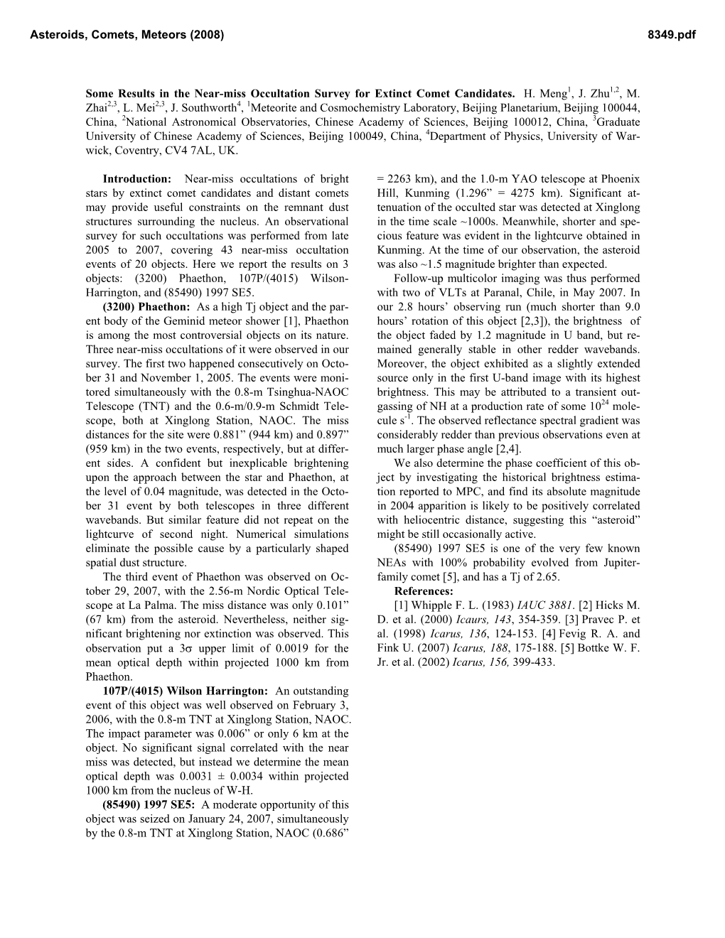 Some Results in the Near-Miss Occultation Survey for Extinct Comet Candidates