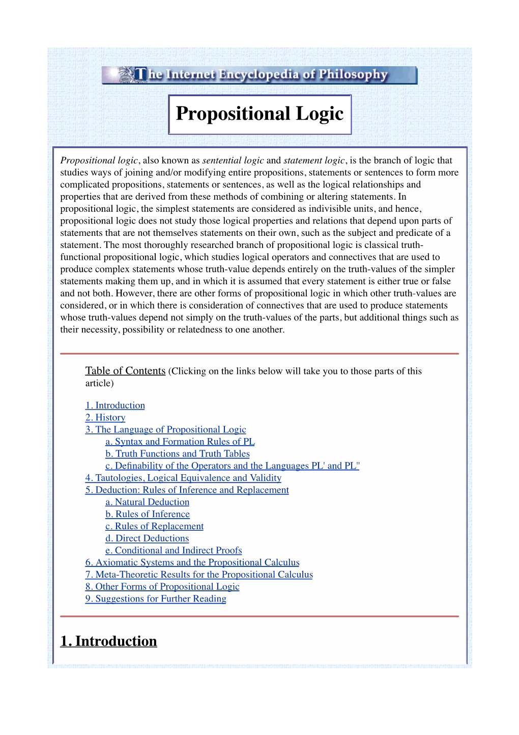 Propositional Logic [Internet Encyclopedia of Philosophy]
