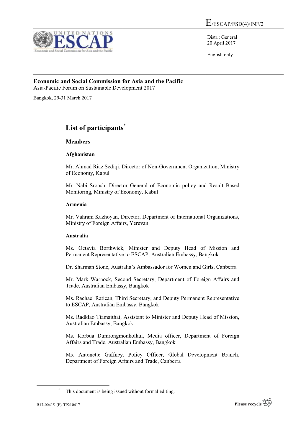 List of Participants*