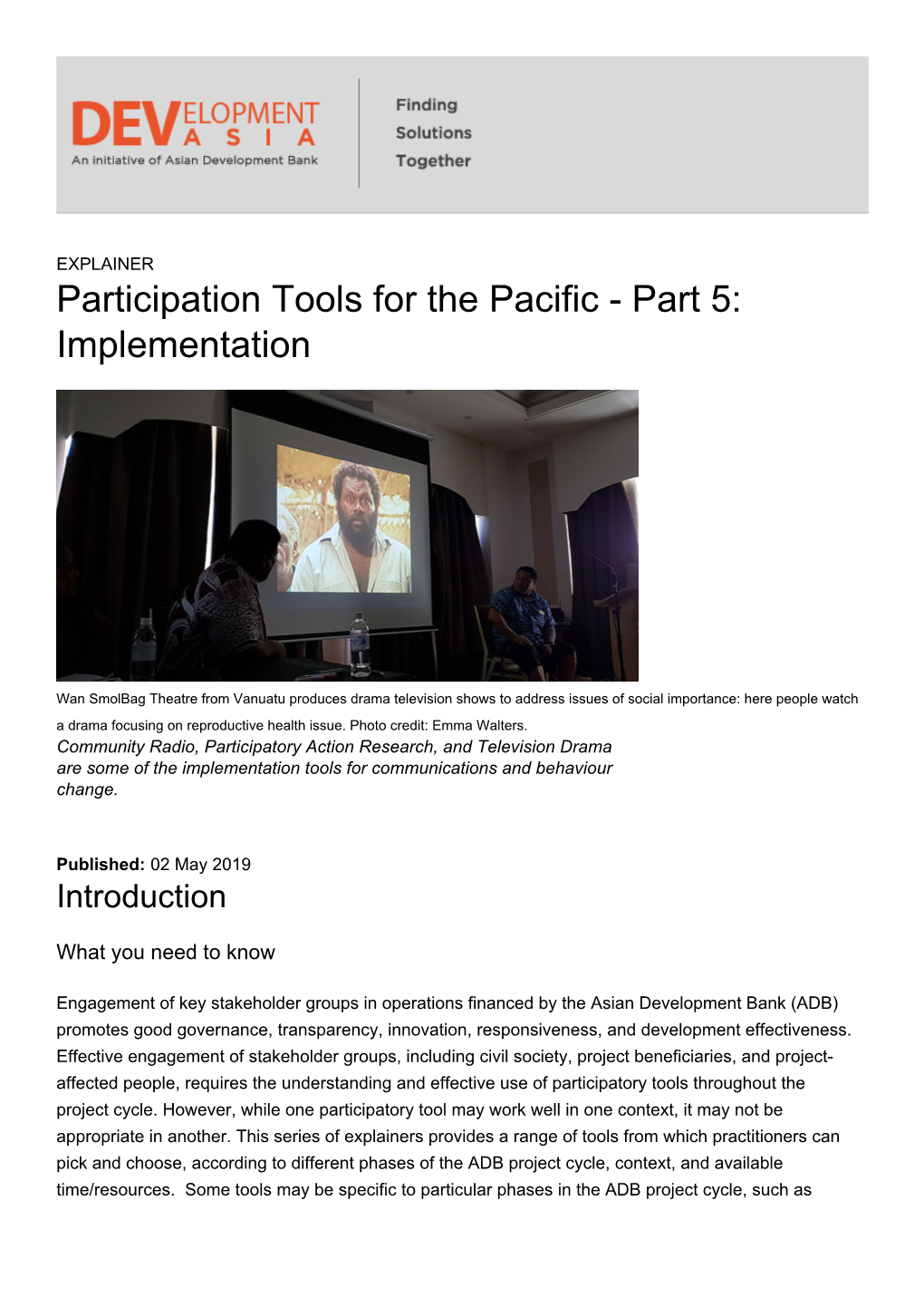 Participation Tools for the Pacific - Part 5: Implementation