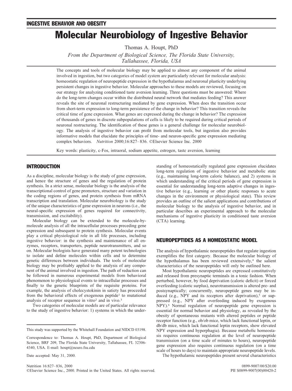 Molecular Neurobiology of Ingestive Behavior Thomas A