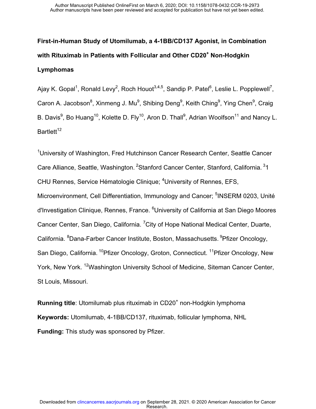 First-In-Human Study of Utomilumab, a 4-1BB/CD137 Agonist, in Combination