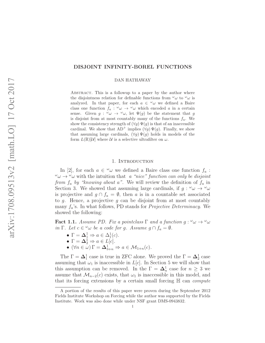 Arxiv:1708.09513V2 [Math.LO] 17 Oct 2017 from Ω Spoetv and Projective Is Eto .W Hwdta Suiglrecrias If Cardinals, Large Assuming That Showed We 3