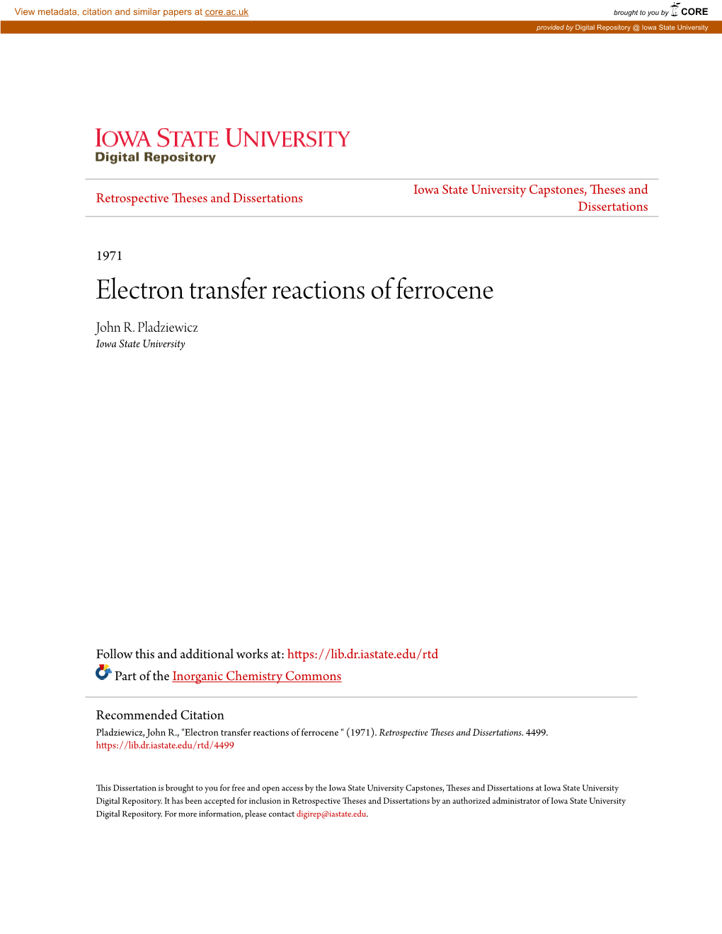 Electron Transfer Reactions of Ferrocene John R