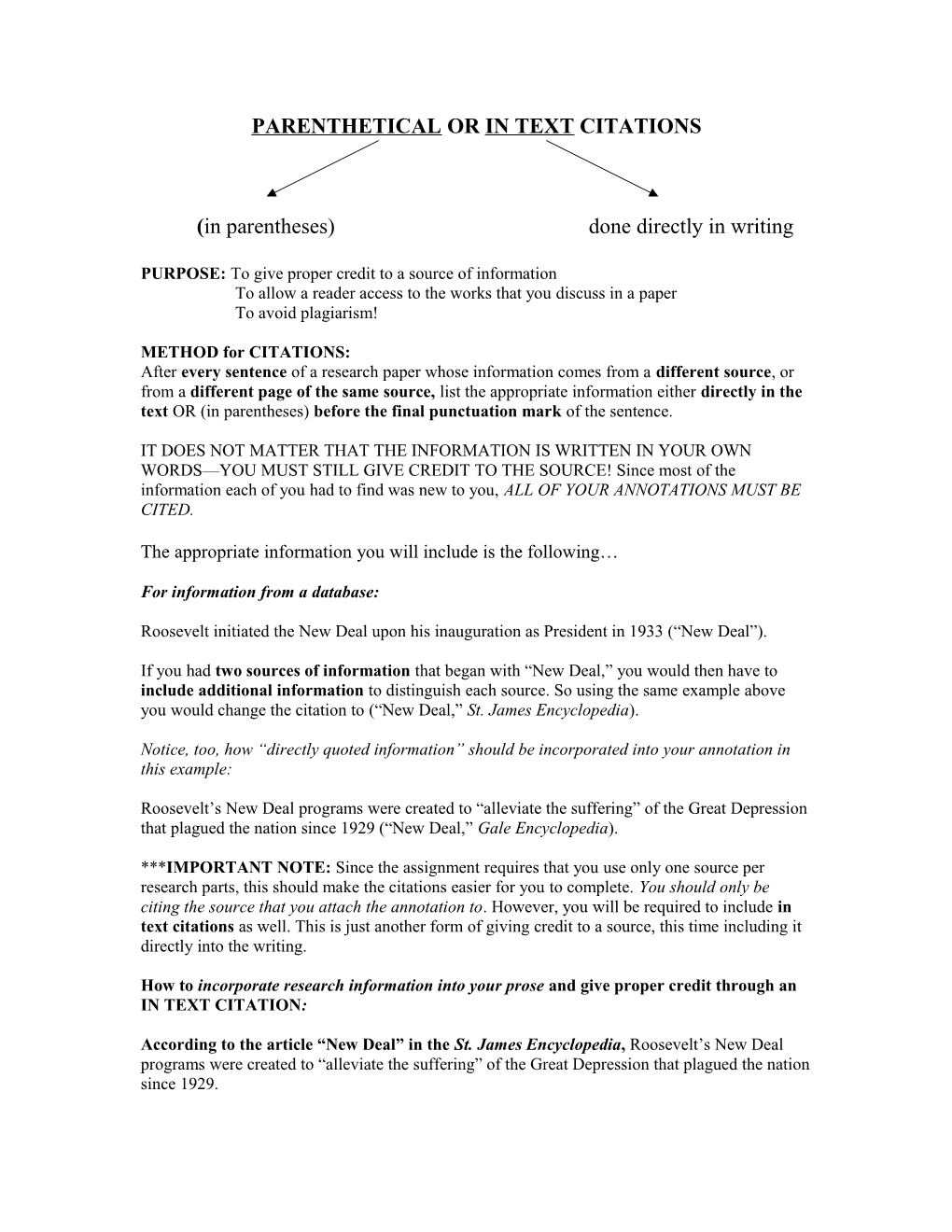 Parenthetical Or in Text Citations