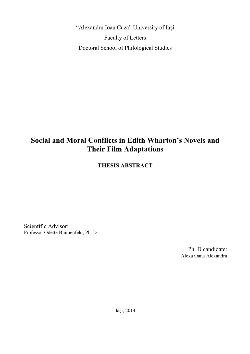 Social and Moral Conflicts in Edith Wharton's Novels and Their Film