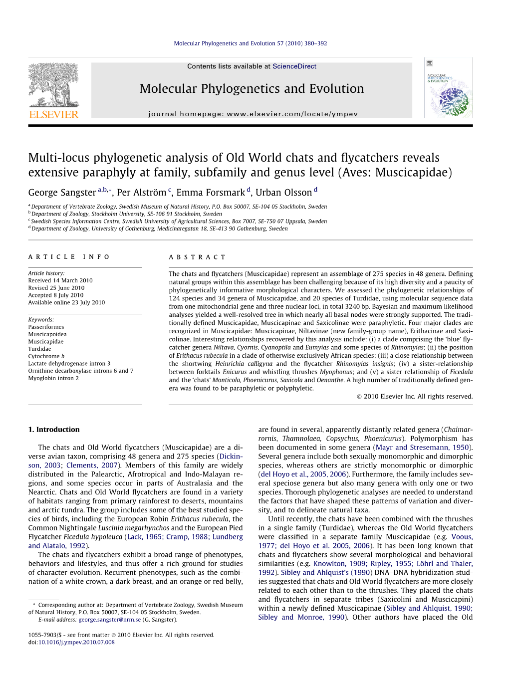 Multi-Locus Phylogenetic Analysis of Old World Chats and Flycatchers