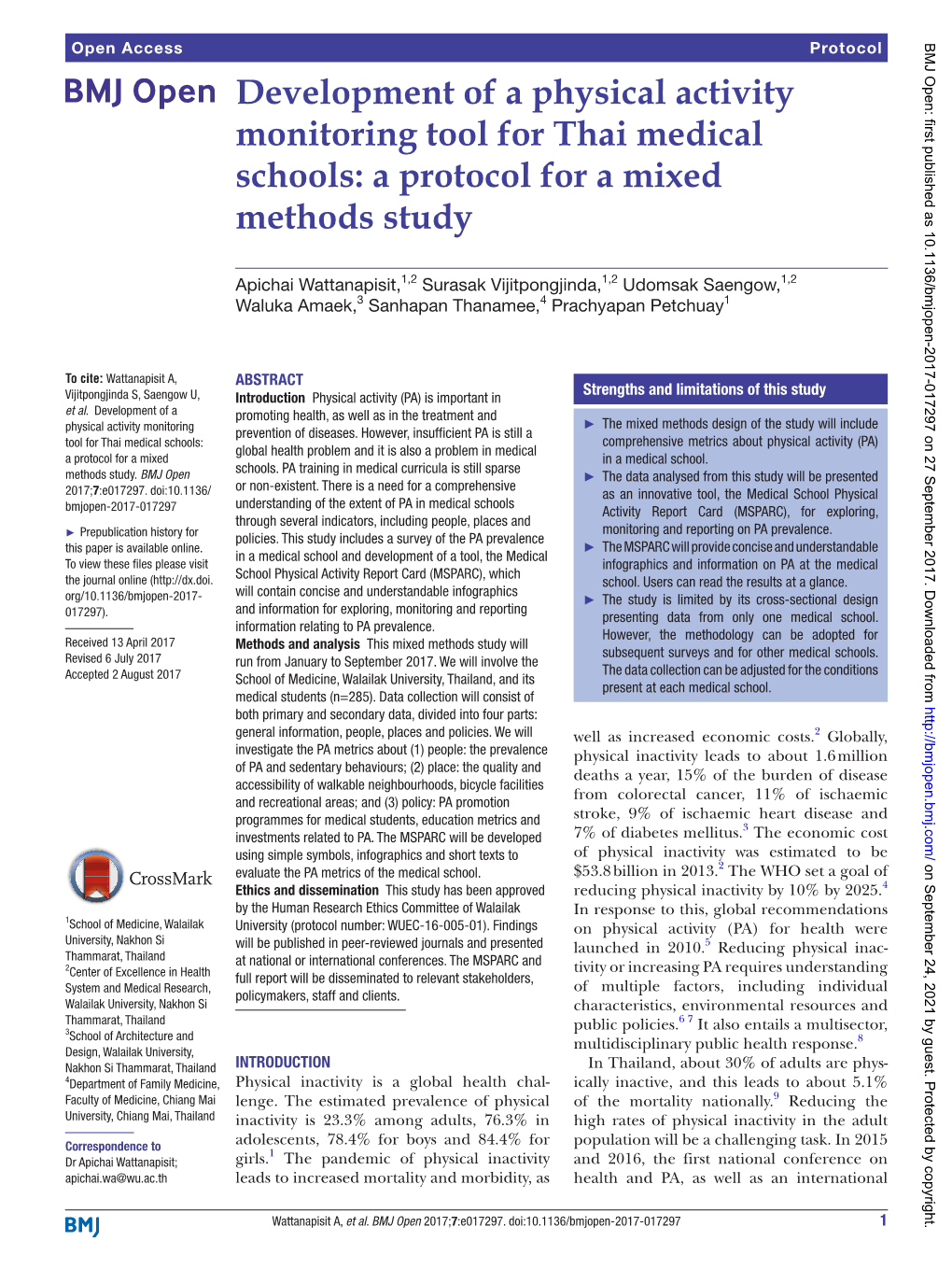 Development of a Physical Activity Monitoring Tool for Thai Medical Schools: a Protocol for a Mixed Methods Study