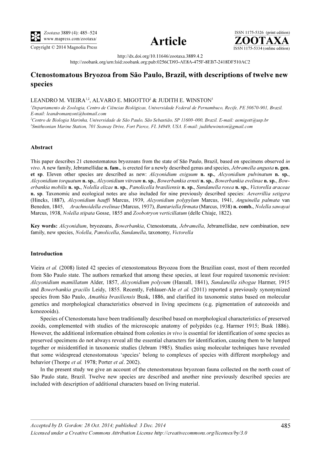 Ctenostomatous Bryozoa from São Paulo, Brazil, with Descriptions of Twelve New Species