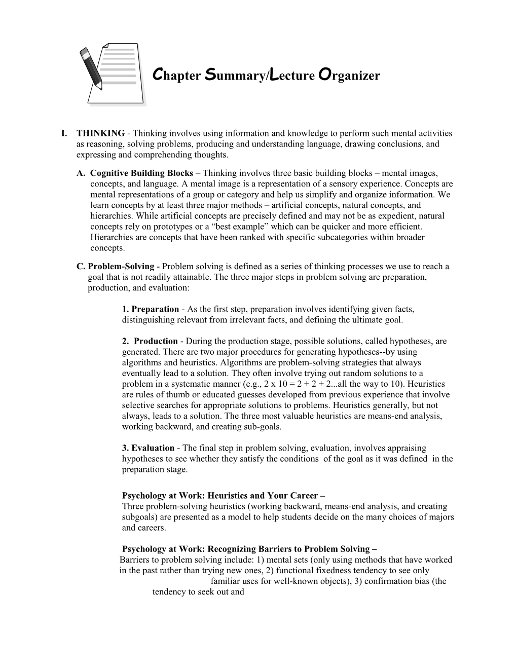 Chapter Summary/Lecture Organizer