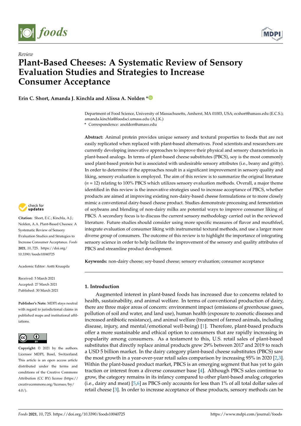 Plant-Based Cheeses: a Systematic Review of Sensory Evaluation Studies and Strategies to Increase Consumer Acceptance