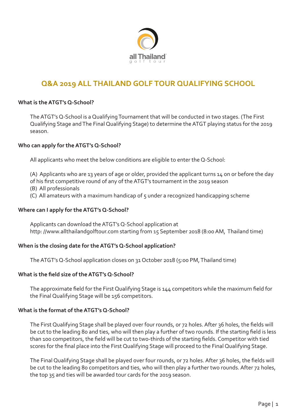 Q&A 2019 All Thailand Golf Tour Qualifying School