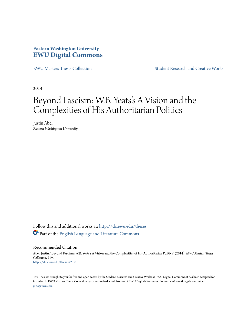 Beyond Fascism: W.B. Yeatsâ•Žs a Vision and the Complexities Of