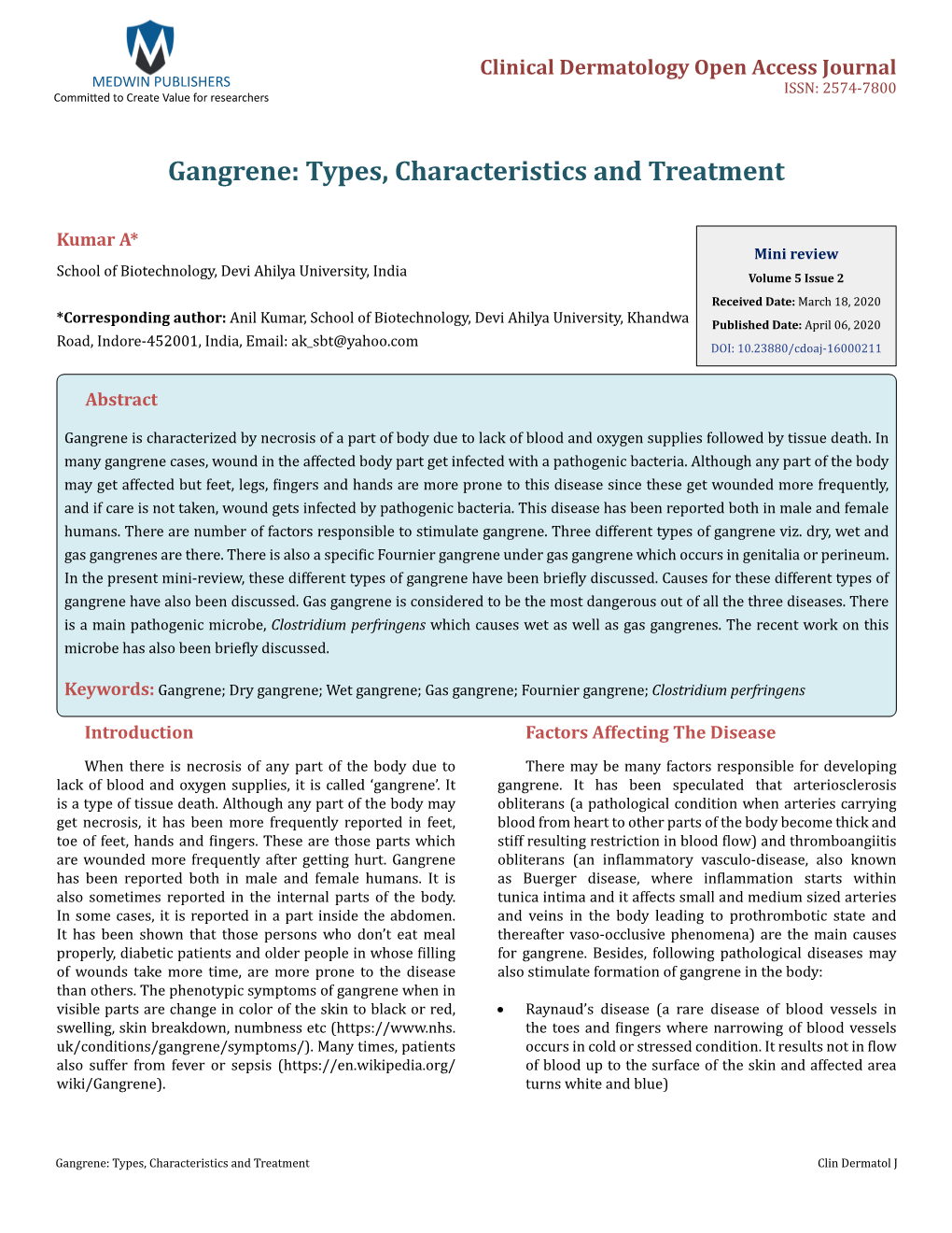 Gangrene: Types, Characteristics and Treatment