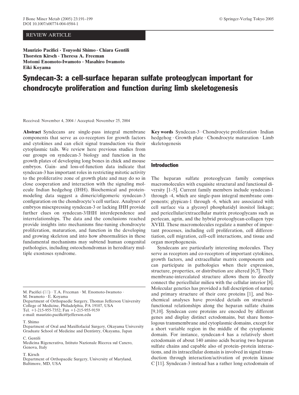 Syndecan-3: a Cell-Surface Heparan Sulfate Proteoglycan Important for Chondrocyte Proliferation and Function During Limb Skeletogenesis