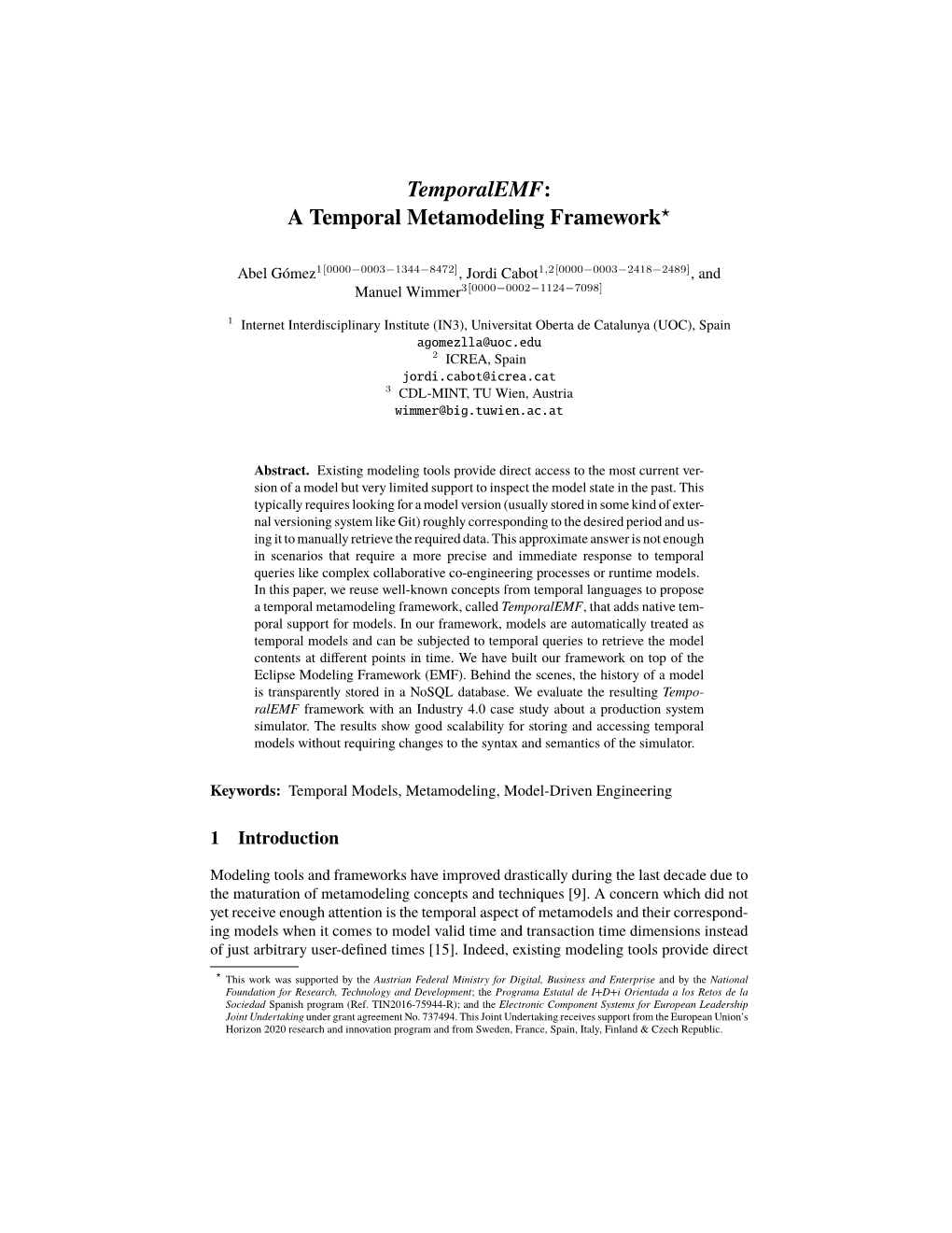 Temporalemf: a Temporal Metamodeling Framework⋆