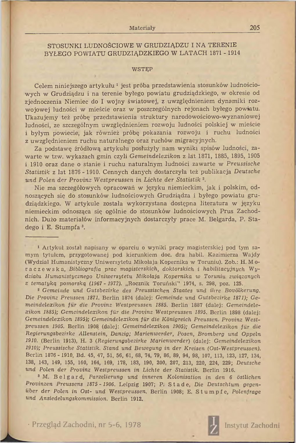 • Przegląd Zachodni, Nr 5-6, 1978 Instytut Zachodni 206 Materiały