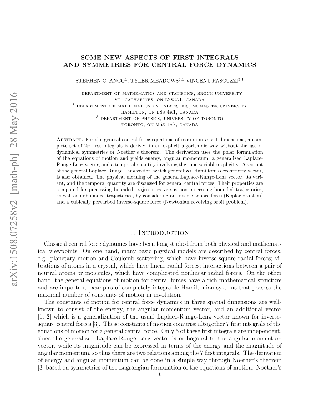 Some New Aspects of First Integrals and Symmetries for Central Force