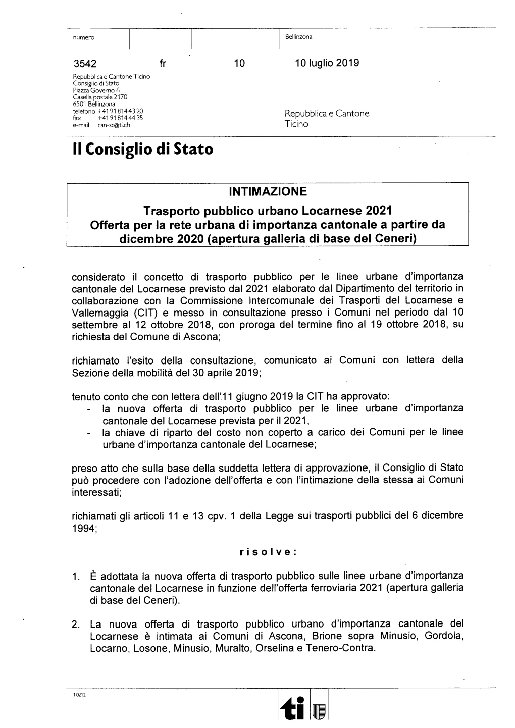 Risoluzione Governativa Intimazione