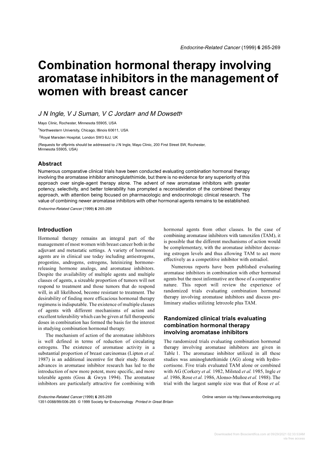 Combination Hormonal Therapy Involving Aromatase Inhibitors in the Management of Women with Breast Cancer