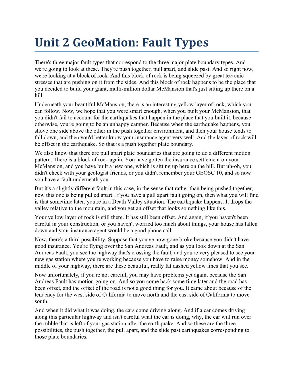 Unit 2 Geomation: Fault Types