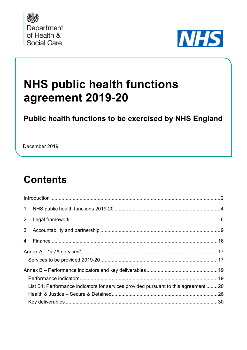 NHS Public Health Functions Agreement 2019-20