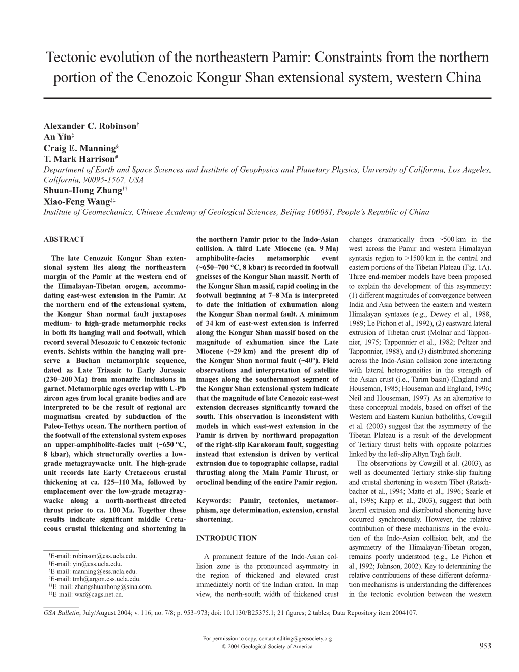 Constraints from the Northern Portion of the Cenozoic Kongur Shan Extensional System, Western China