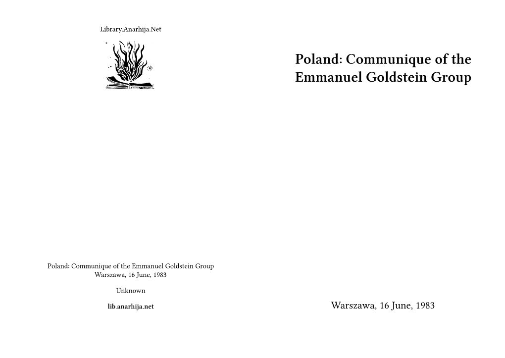 Poland: Communique of the Emmanuel Goldstein Group