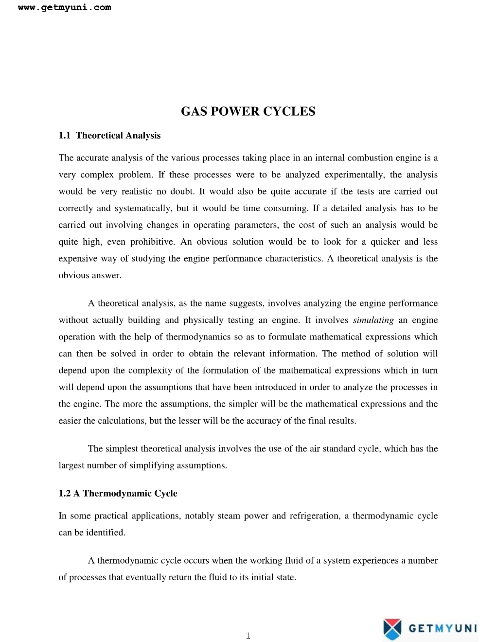 Gas Power Cycles