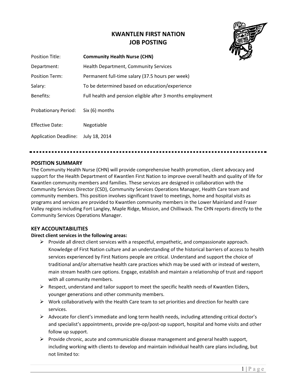 Kwantlen First Nation Job Posting