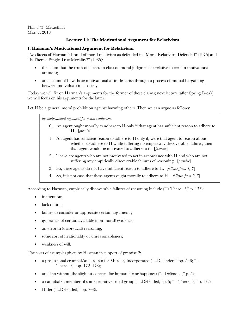 The Motivational Argument for Relativism I. Harman's Motivational