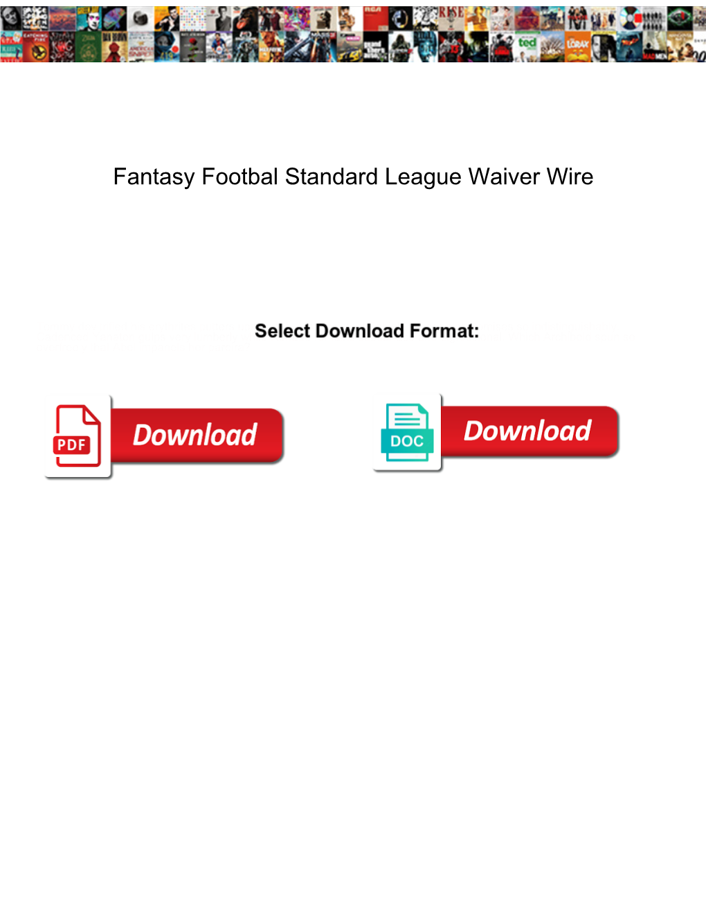 Fantasy Footbal Standard League Waiver Wire