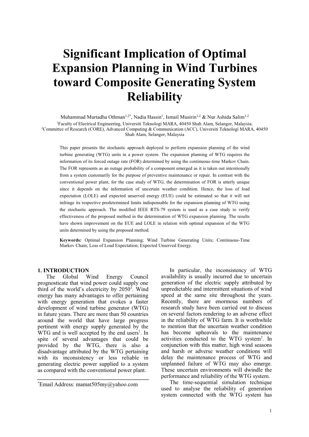 Significant Implication of Optimal Expansion Planning in Wind Turbines Toward Composite Generating System Reliability