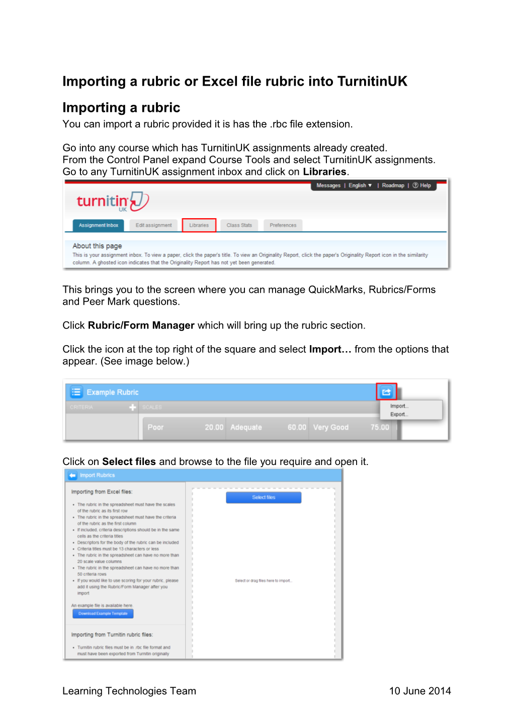 Importing a Rubric Or Excel File Rubric Into Turnitinuk