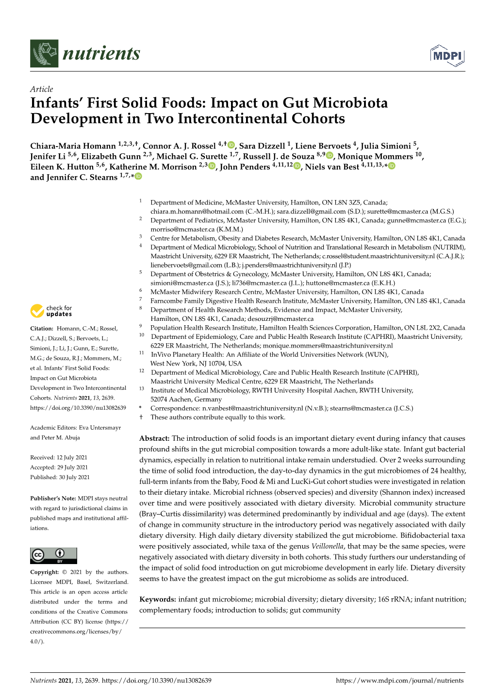 Infants' First Solid Foods: Impact on Gut Microbiota Development in Two