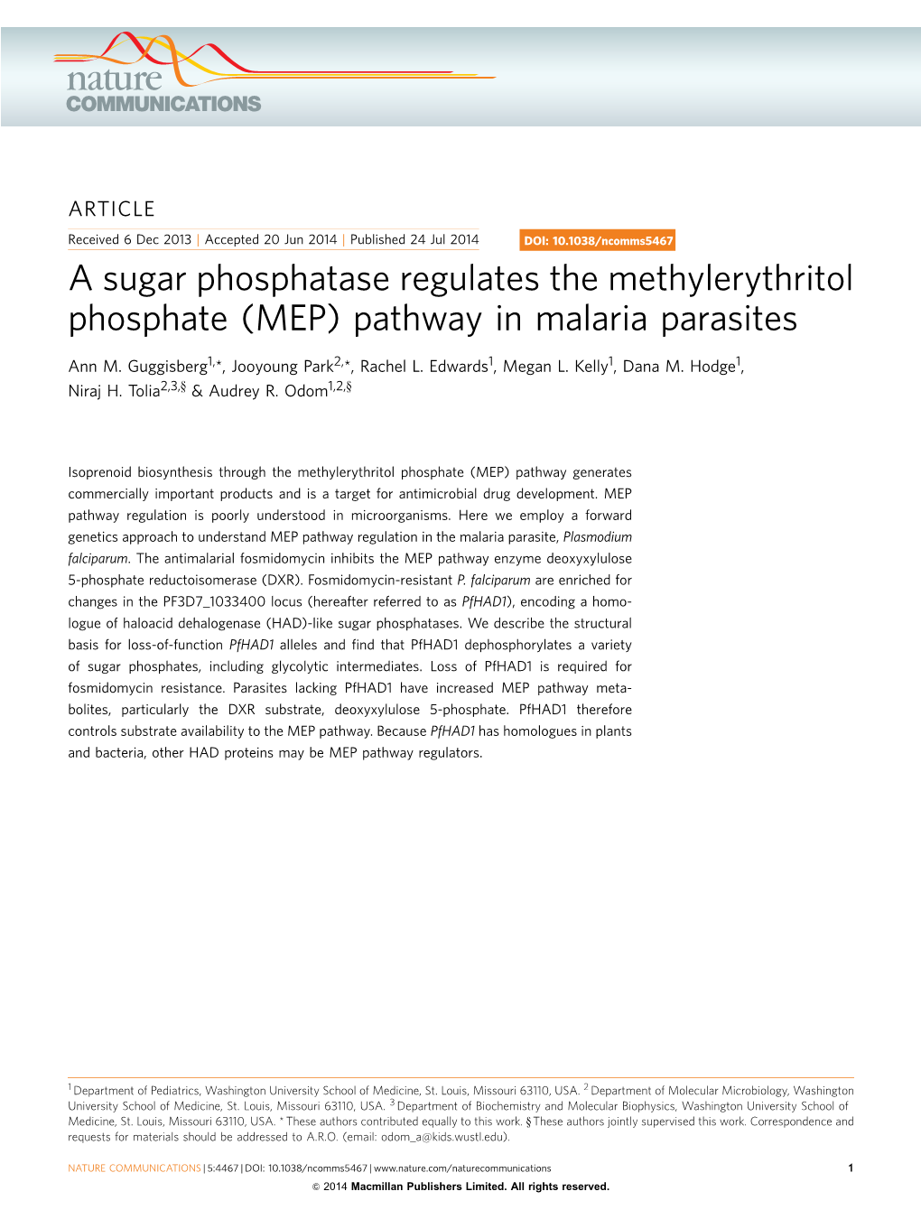 (MEP) Pathway in Malaria Parasites