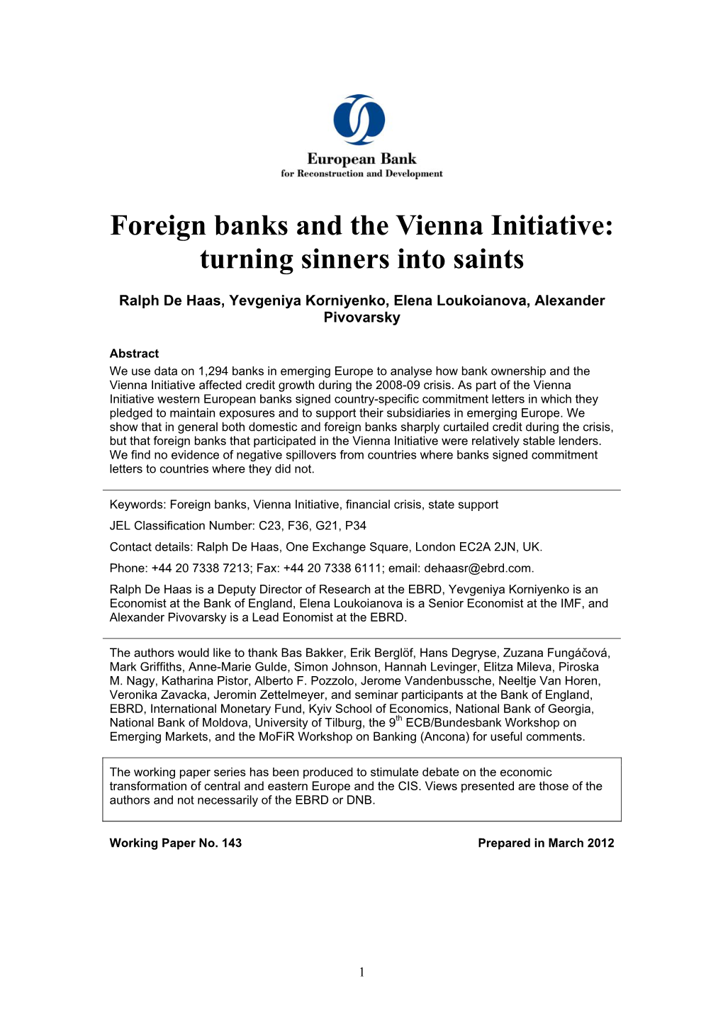 Foreign Banks and the Vienna Initiative