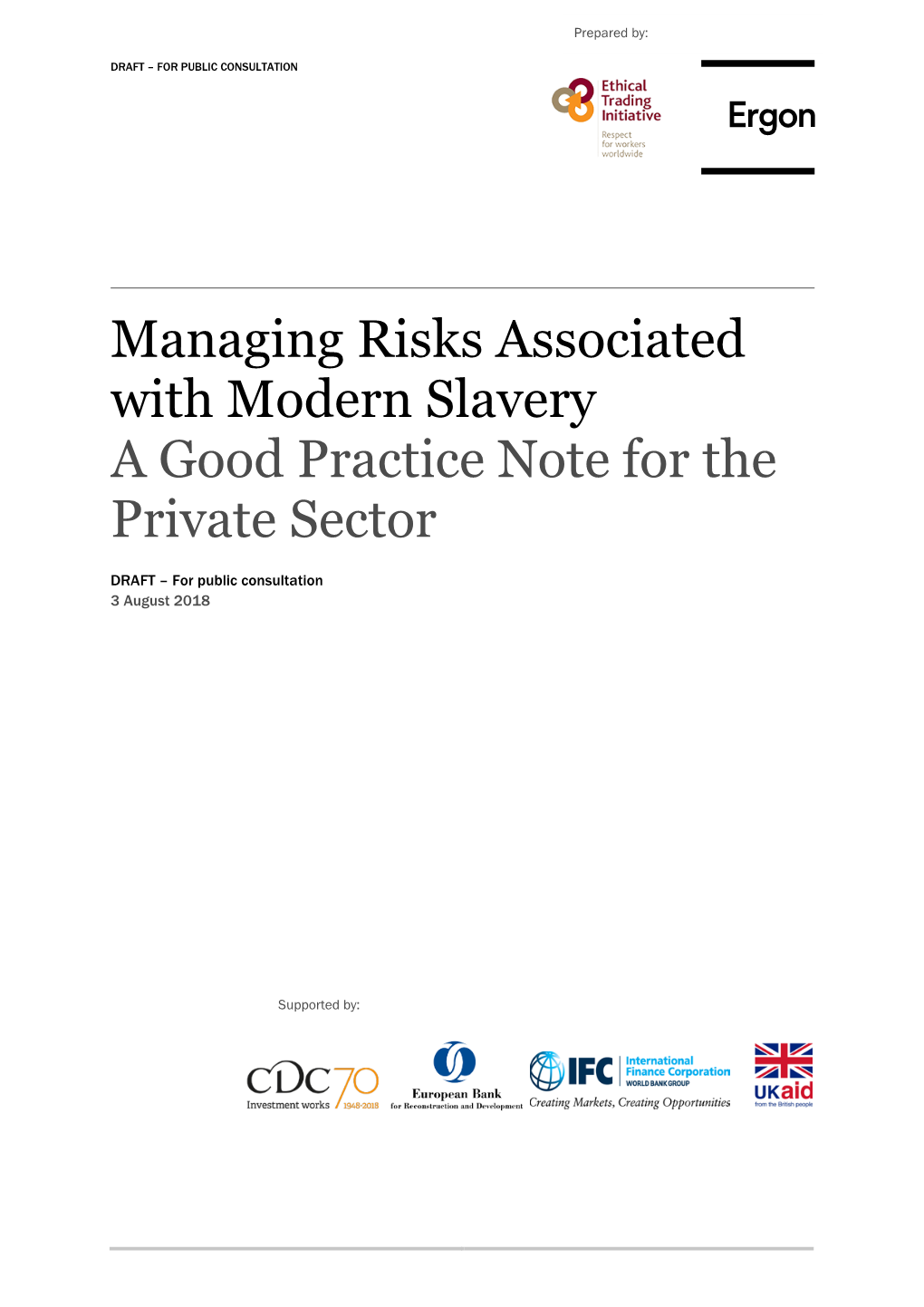 Managing Risks Associated with Modern Slavery a Good Practice Note for The